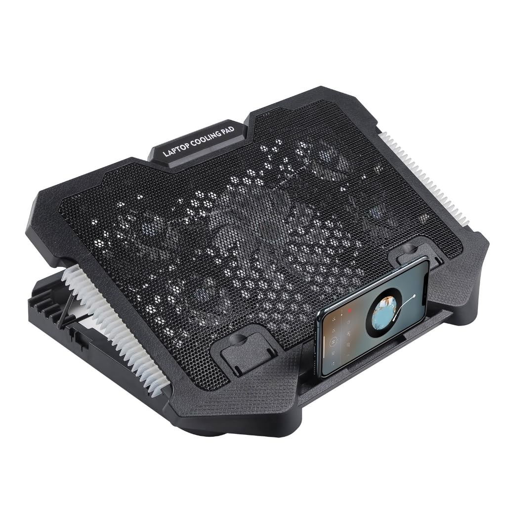 Almohadilla de refrigeración para laptop, luces LED, ventilador para laptop, 2 puertos USB, ventilador LED, 2 puertos USB, soporte para teléfono, soportes de altura
