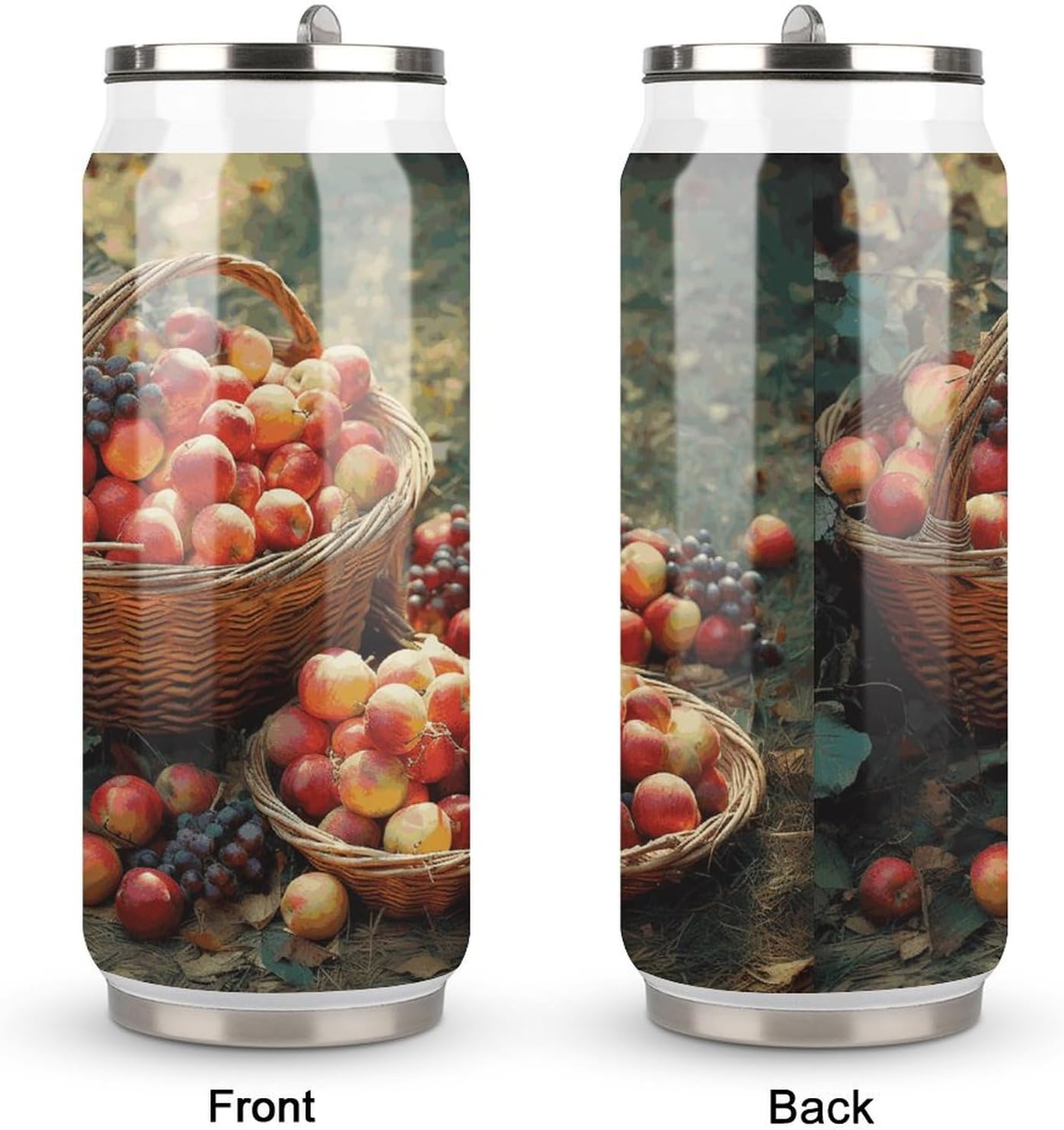 Stainless Steel Cups Fruit Harvest Printed Coke Cup Stainless Steel Insulated Cups with Lid And Straw