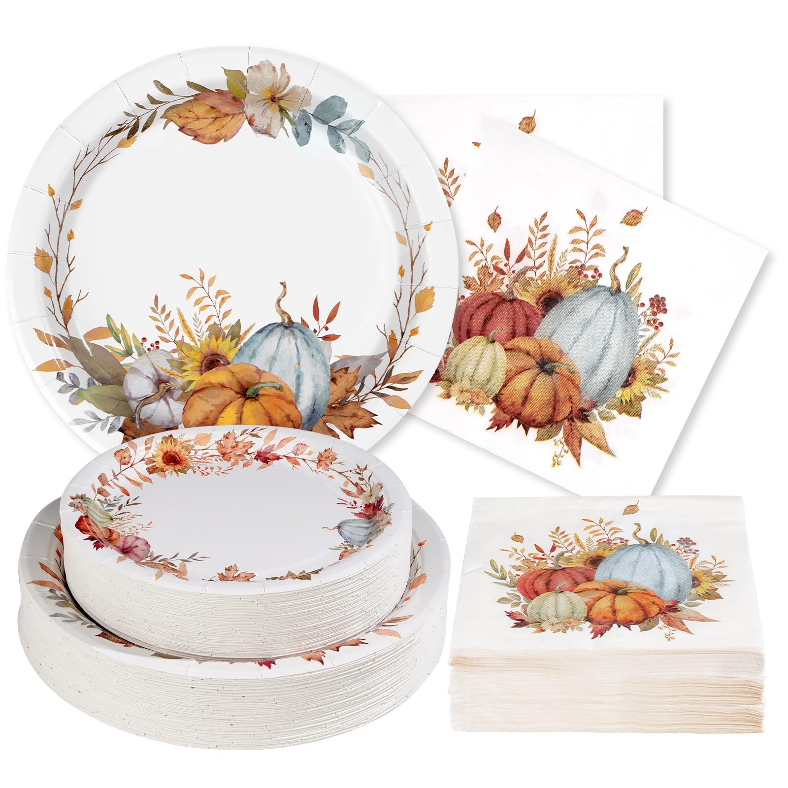 Grencian 200 platos y servilletas de fiesta de otoño, suministros de fiesta, juego de vajilla desechable de 350 g/m², decoración de fiesta de Acción de Gracias, recuerdos para fiesta temática de