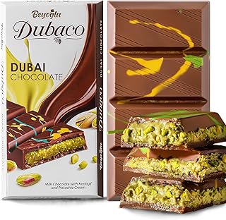 Beyoglu Dubaco Dubai Chocolate Bar Pistachio 3.36 Oz (Pack of 1), Luxury & Premium Dubai Milk Chocolate Bar Filled with Pistachio Butter & Shredded Knafeh Kadayif