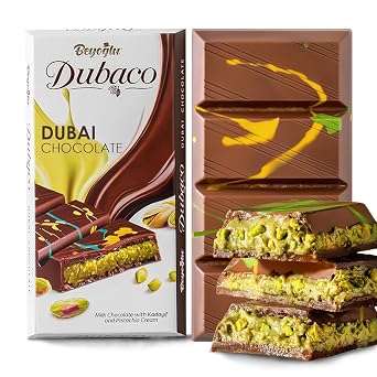 Beyoglu Dubaco Dubai Chocolate Bar Pistachio 3.36 Oz Pack of 1, Luxury & Premium Dubai Milk Chocolate Bar Filled with Pistachio Butter & Shredded Knafeh Kadayif