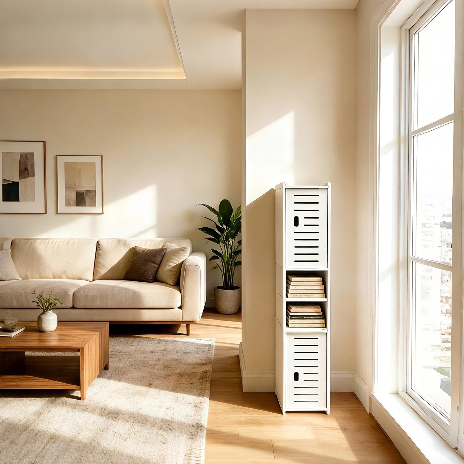 Chiluxendo Blanc Armoire Salle de Bain, Armoire d'angle avec Porte et Compartiment Ouvert, Meuble Toilettes, Meuble de Rangement de Salle de Bain Etroit pour Salle de Bain, Salon, Cuisine(20x18x97cm)