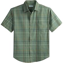 COEVALS CLUB Mens Linen Cotton Blend Short Sleeve Plaid Casual Button Down Shirt