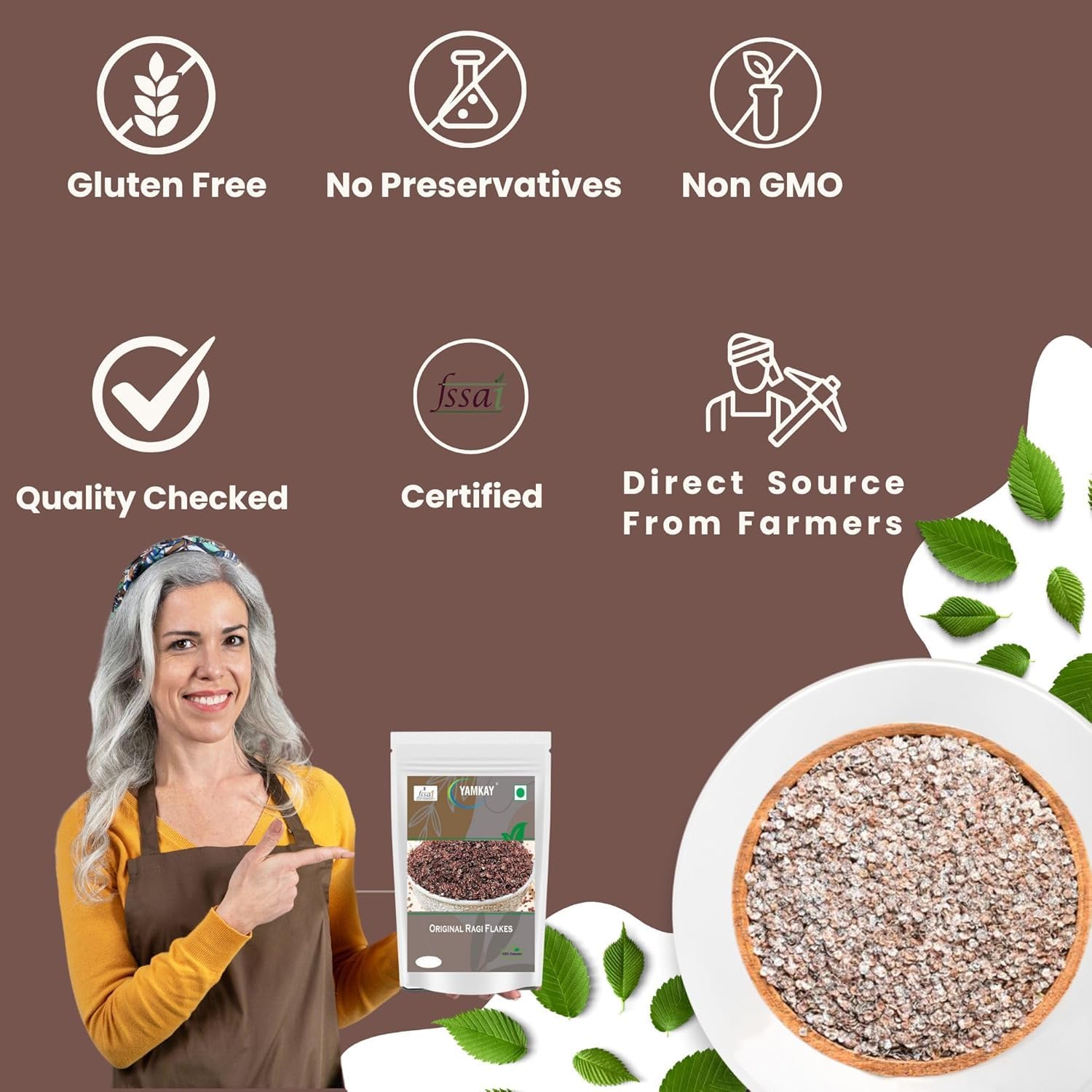 Yamkay Original Ragi Flakes -Sugar Free | Finger Millet | Healthy Breakfast Millet | Gluten-Free | High-Fibre Food (700 GM, Ragi Flakes)