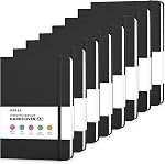 OMEYA 8 Pack Lined Journal Notebooks for Work, 100gsm Thick Paper, 5.7"x 8.3", A5 College Ruled Black Notebook Bulk, Leather Journal for Writing, Hardcover Notebooks for School, Office, Journal for Men