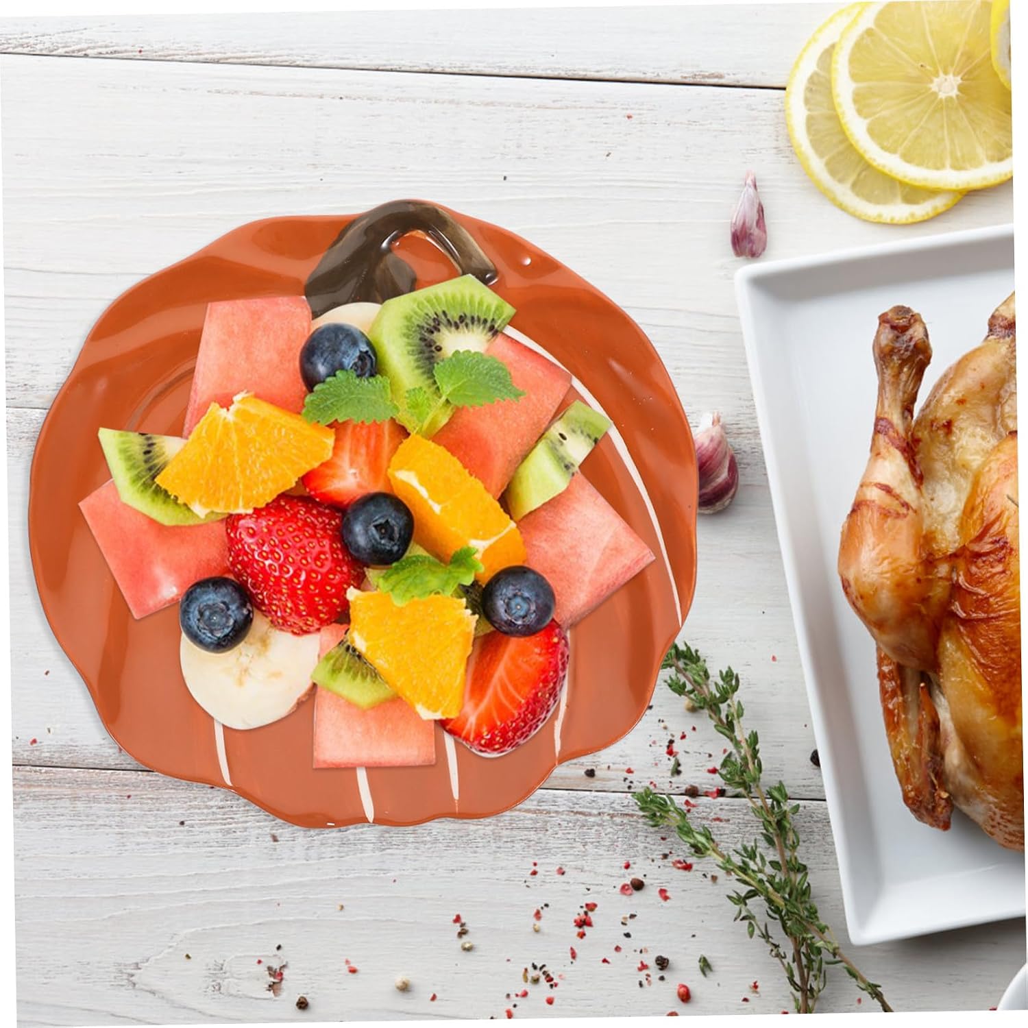 Halloween Pumpkin Shaped Ceramic Serving Plate, Hand-painted Colorful Fruit and Salad Dish, 1pcs Cute Dessert and Pasta Server for Seasonal Dining and Photo Props