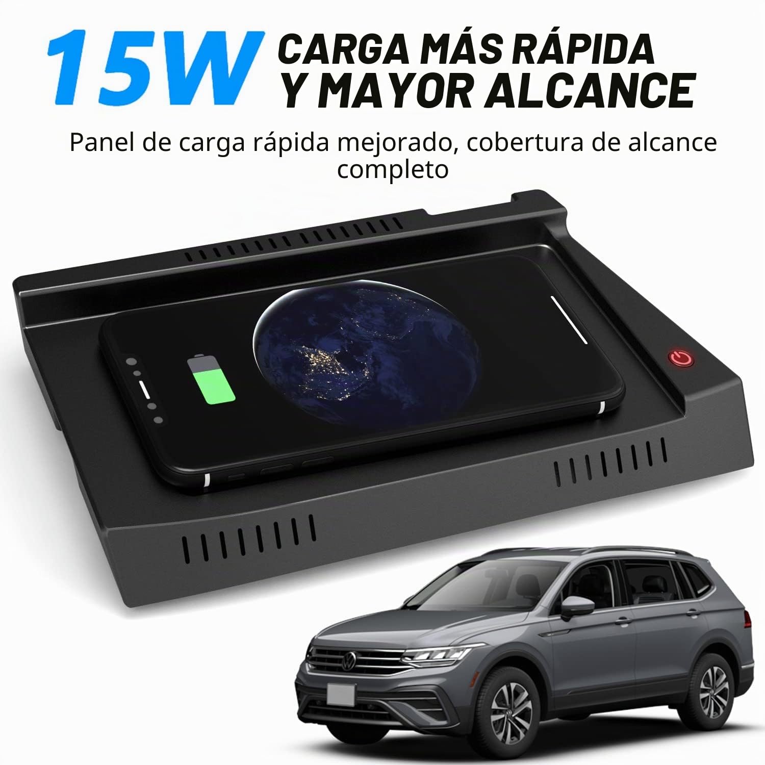 Cargador Inalámbrico Coche para VW Tiguan 2022 2021 2020 2019 2018, 15W Carga Rápida Auto Teléfono Cargador Consola Central Accesorios con Puerto USB QC3.0 para iPhone 12/13 Samsung S22/S21