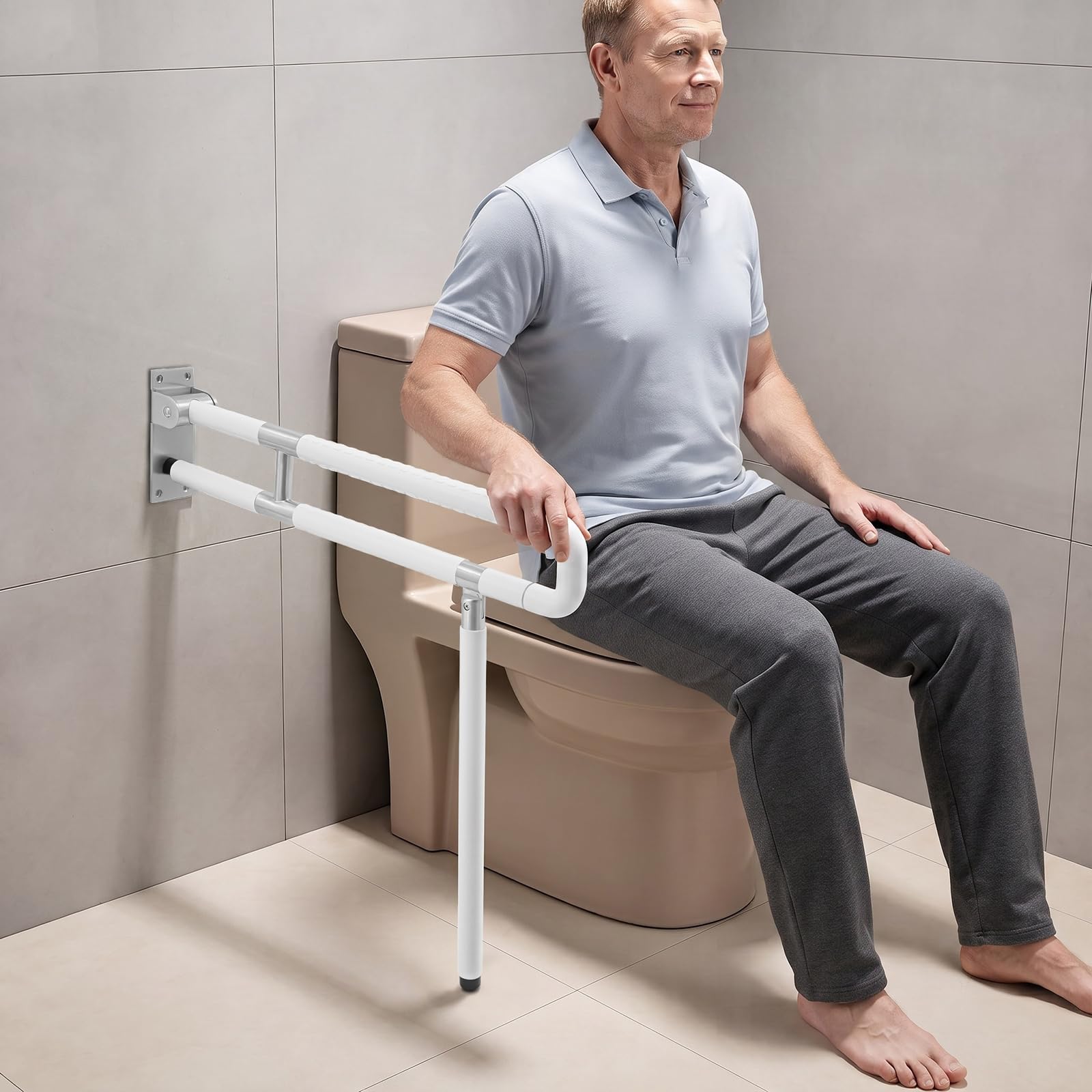 WC, składany uchwyt wspomagający wstawanie, składany uchwyt podporowy, uchwyt bezpieczeństwa, uchwyt mocujący (75 cm, biały)