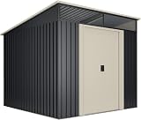 Wasabi - Casetta di Giardino Esterno 5,6 m2 Stark – 236x238x203cm - Lucernario in Policarbonato – Grigio Antracite e Beige - Porta Scorrevole Doppia – Tetto Inclinato - Capanno di Metallo Esterno - 1