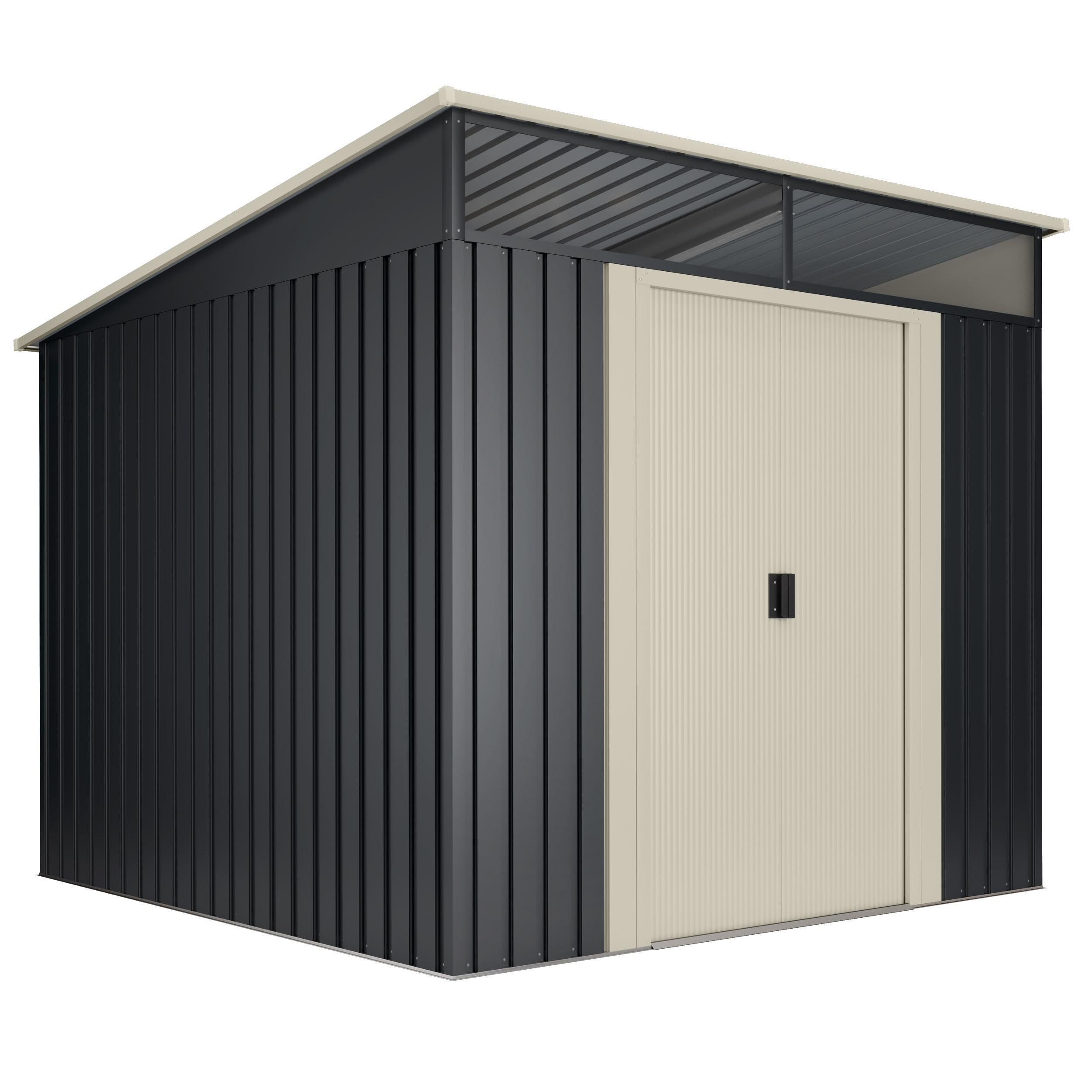 Wasabi - Casetta di Giardino Esterno 5,​6 m2 Stark – 236x238x203cm - Lucernario in Policarbonato – Grigio Antracite e Beige - Porta Scorrevole Doppia – Tetto Inclinato - Capanno di Metallo Esterno