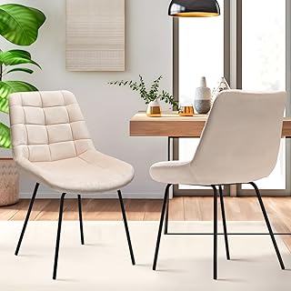 Velvet Dining Chairs, Upholstered Reception Chairs, Tufted Accent Chair with Metal Legs for Home Kitchen, Living Room, Set of 2, Khaki