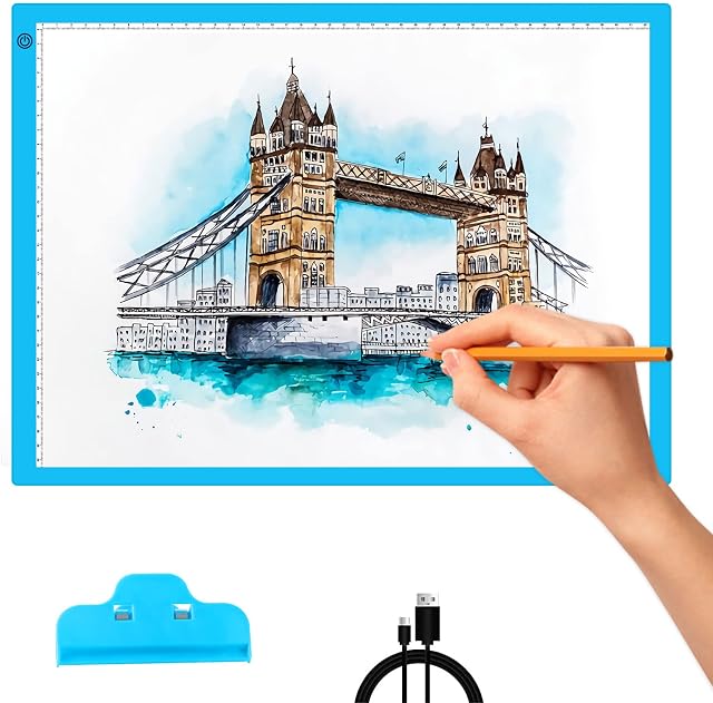 A3 Led Light Box ELICE Light Pad Tracing Board Ultra-Thin Adjustable Brightness Light Copy Board for Diamond Painting Artists Drawing Animation Sketching Designing (Blue)