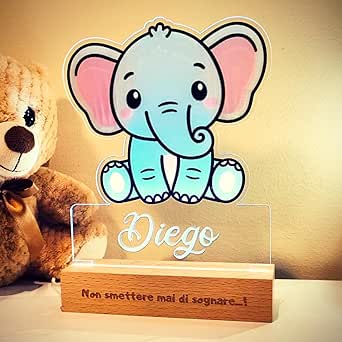 Lampada Notturna Personalizzata Con Nome - Per Bambini, Regalo Battesimo - Foto 11