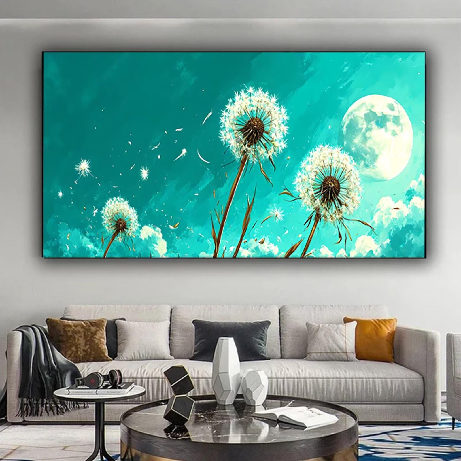 Malen nach Zahlen Kinder Löwenzahn Malen Nach Zahlen Erwachsene, Geschenke für Mädchen Junge Bastelset Set, Malen nach Zahlen Mond | Malen nach Zahlen Ohne Rahmen, (60x120cm) Bastelset Erwachsene 4-2