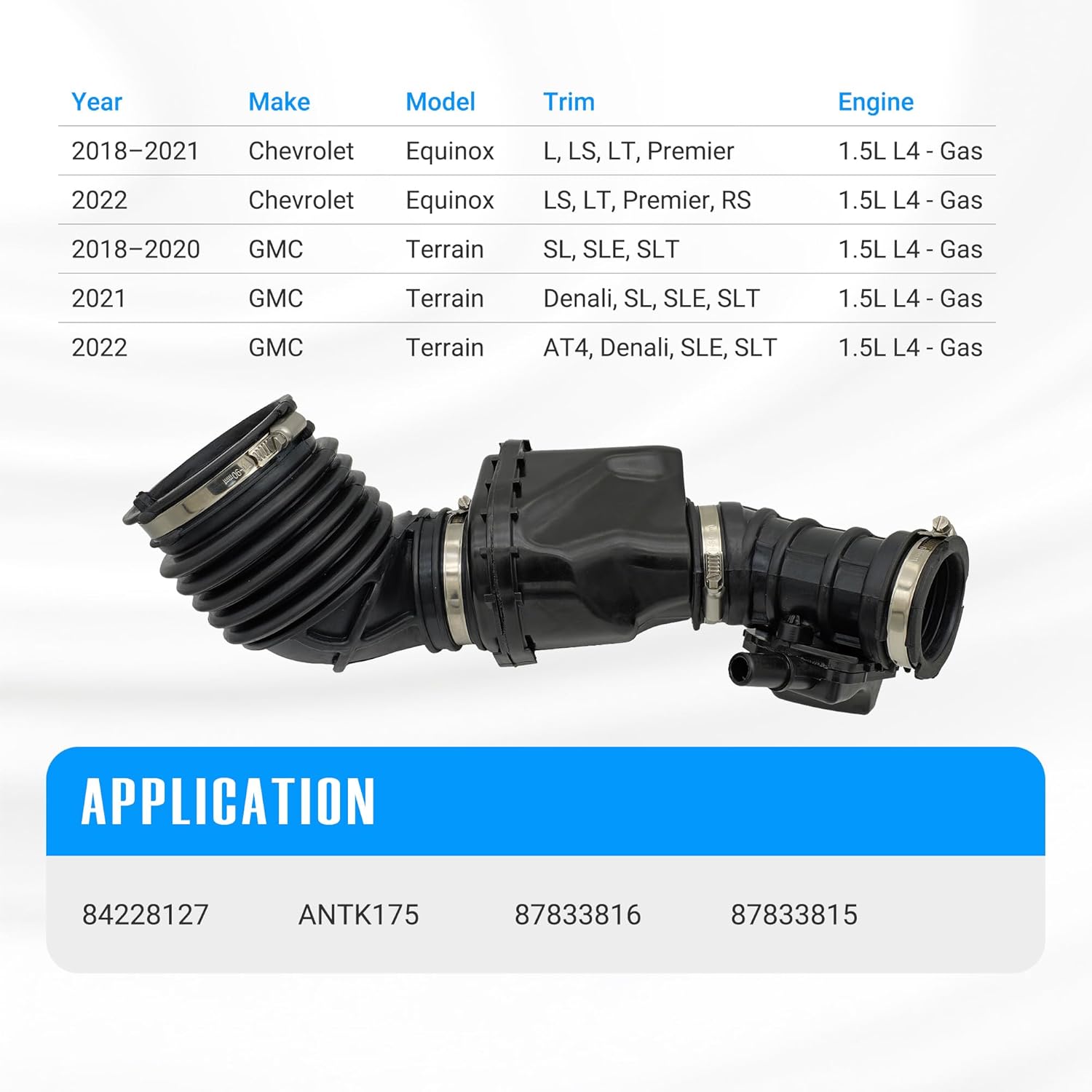 Engine Air Intake Outlet Duct Hose Tube 84228127 for 2018-2022 Chevy Equinox & GMC Terrain 1.5L L4 Replaces # ANTK175 87833816 87833815