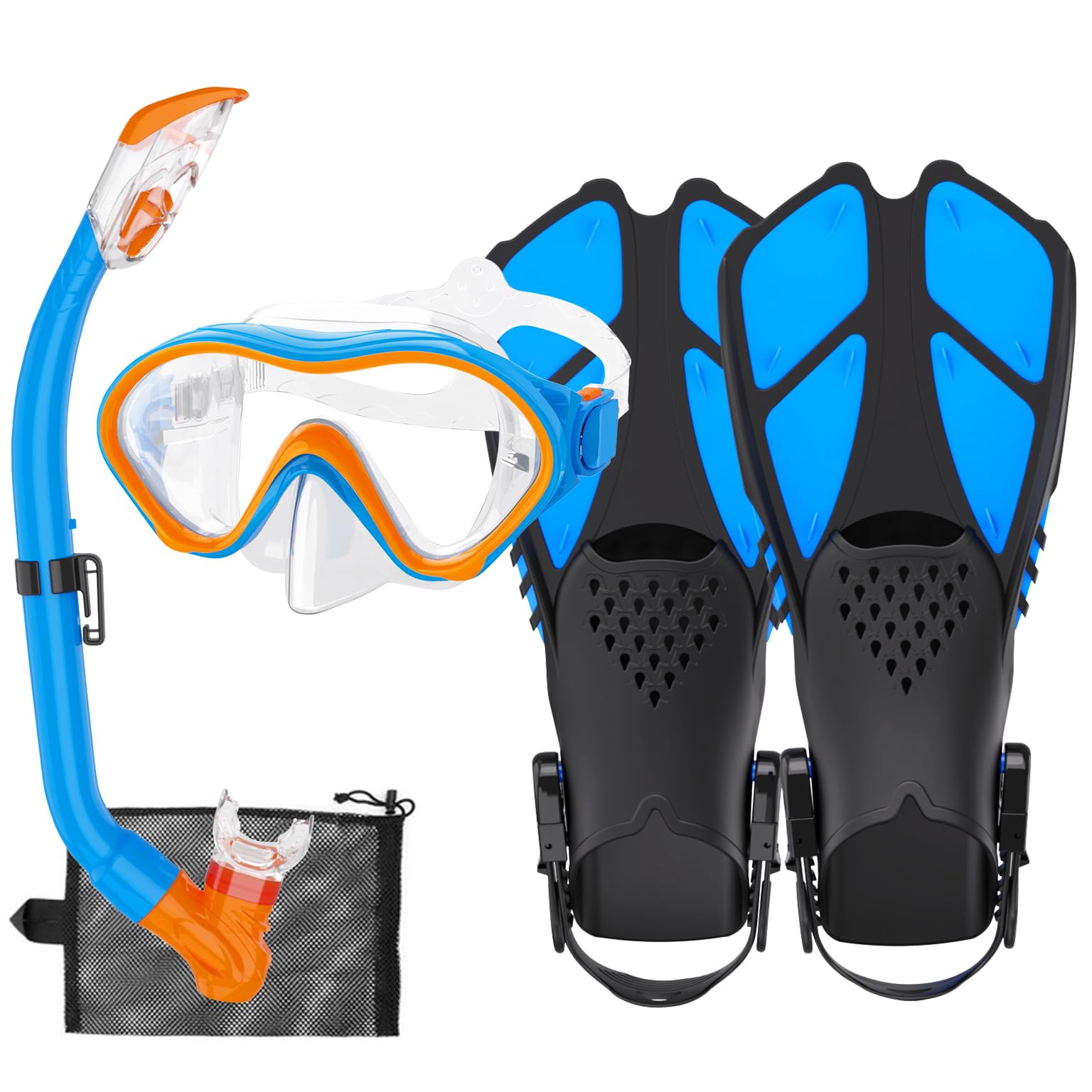 HH HHAO SPORT Schnorchelset Kinder mit Flossen, 180° Anti-Fog Panorama Weitblick Taucherbrille Kinder, Verstellbaren Schwimmflossen, Hochwertige Tauchermaske und Dry Top Schnorchel für Schwimmen