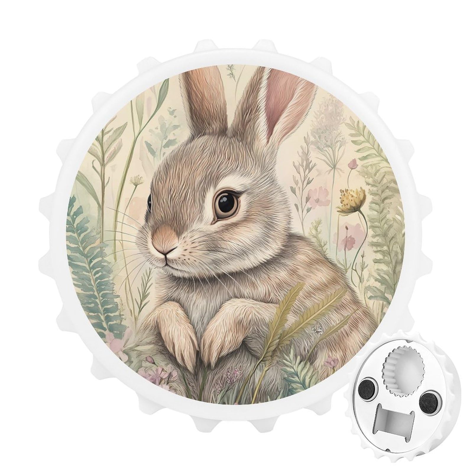 Bunny Ferns Wildflowers Art Magnetic Bottle Opener Refrigerator Magnet Fridge Magnets Kitchen Supplies