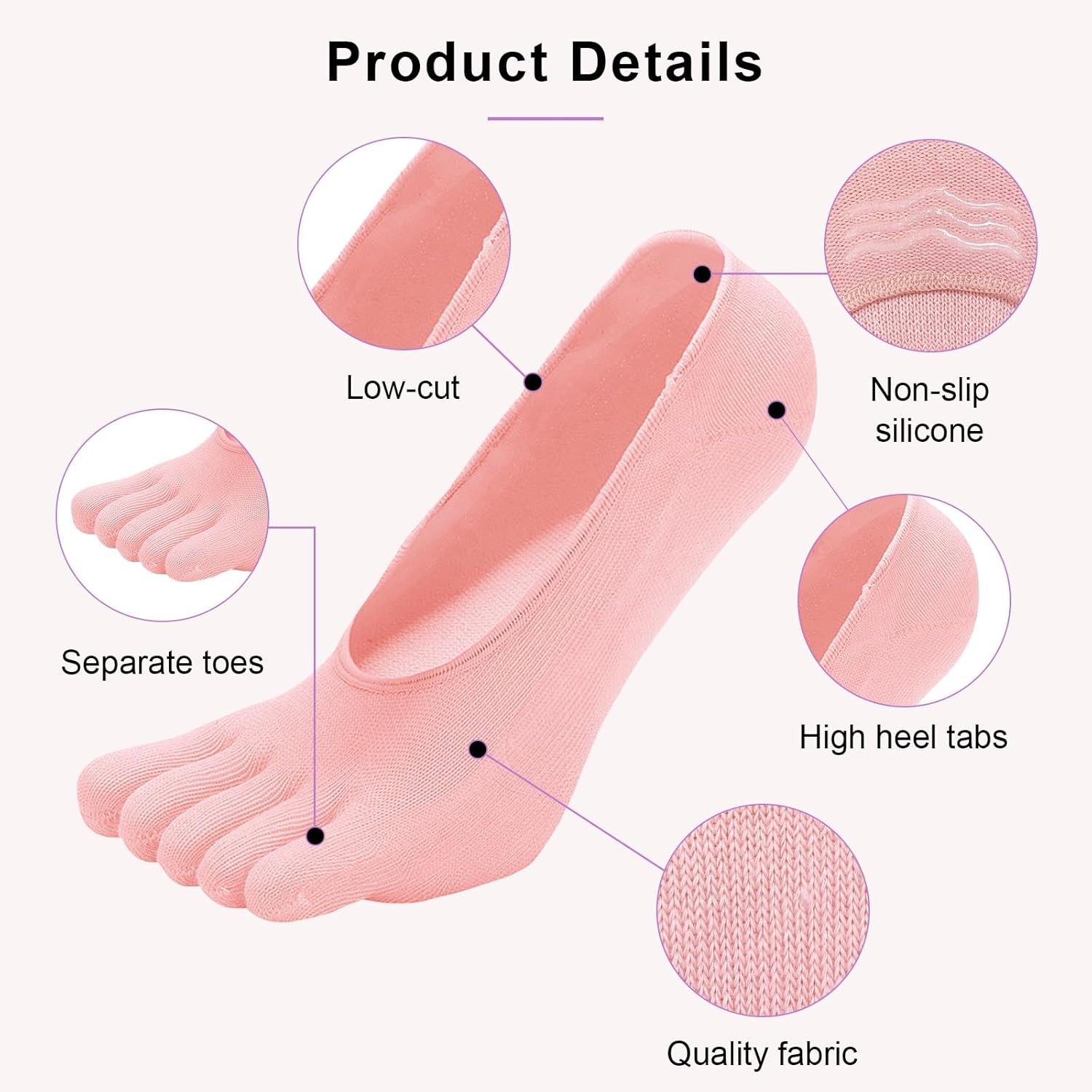 ZAKASA No Show Toe Socks Women Running Five Finger Socks Invisible Liner Boat Low Cut Loafer Socks for Ladies - Image 3