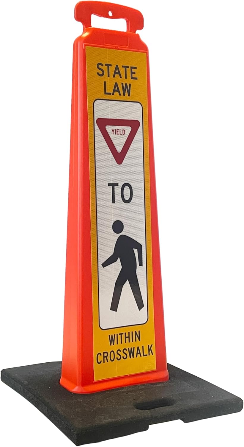 STOP FOR PEDESTRIAN Vertical Panel Sign Kit, Double-sided, Reflective sheeting. Crossing sign for School Zones/Crosswalks. STOP FOR PEDESTRIAN Vertical Panel & 20lb Base (Sign and base ship separately)