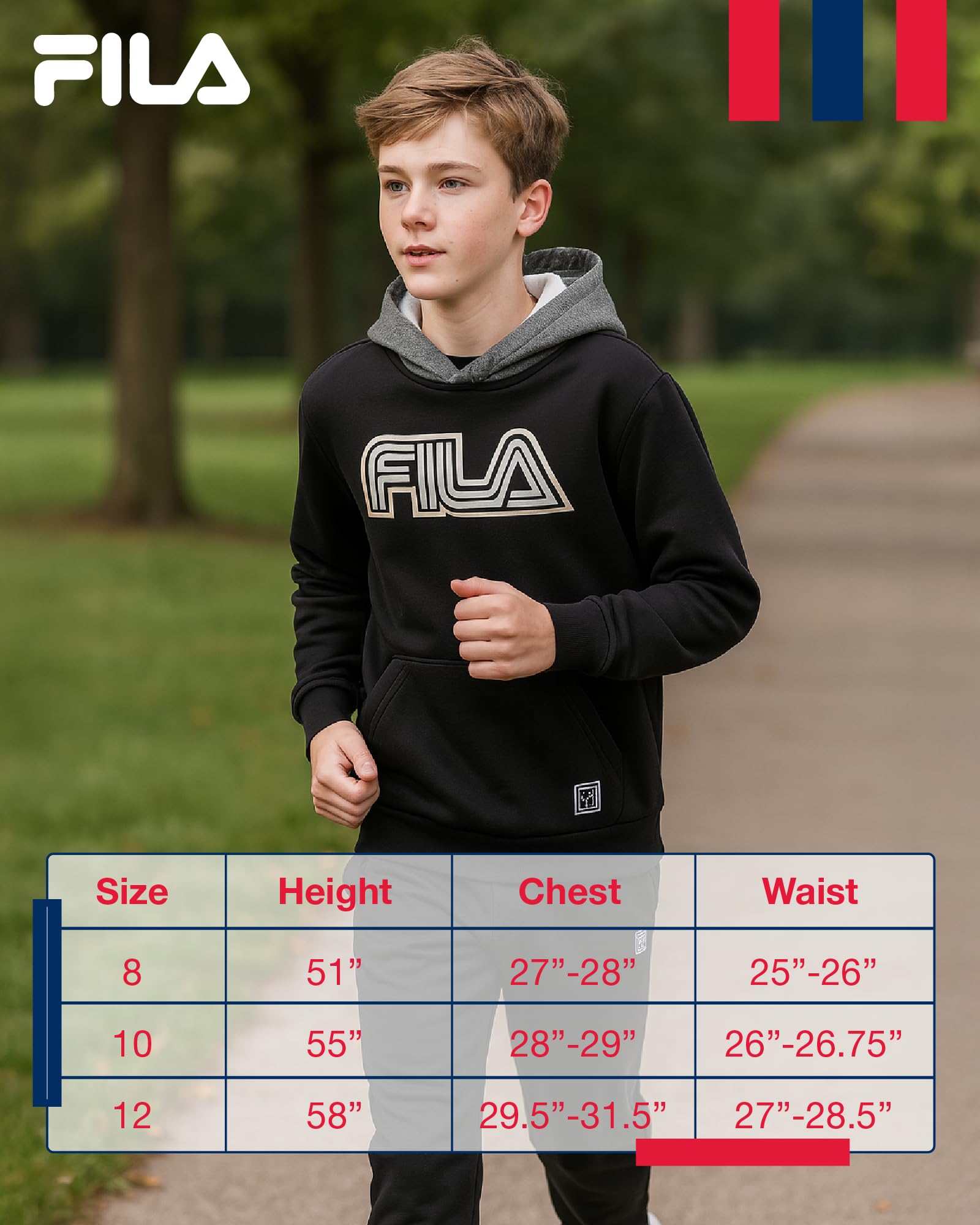 Fila Conjunto de chándal para niños, 3 piezas, camisa atlética de manga corta, chaqueta de tricot, pantalones deportivos para niños pequeños y niños