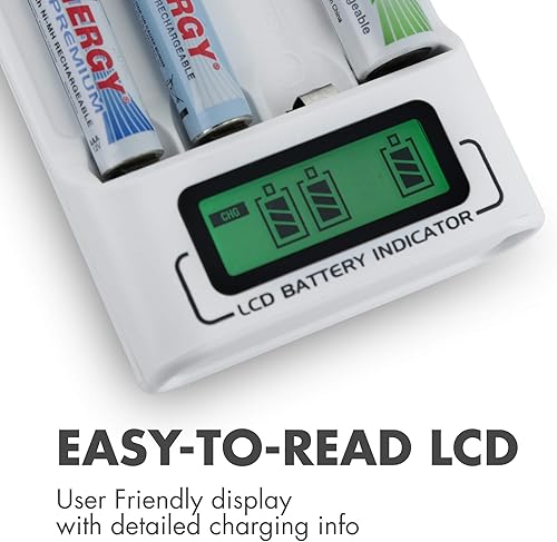 Miniatura 6 de Tenergy TN156 Cargador de batería compacto AAAAA NiMH NiCD LCD de 4 bahías, cargador ideal para baterías recargables de tamaño AA y AAA para