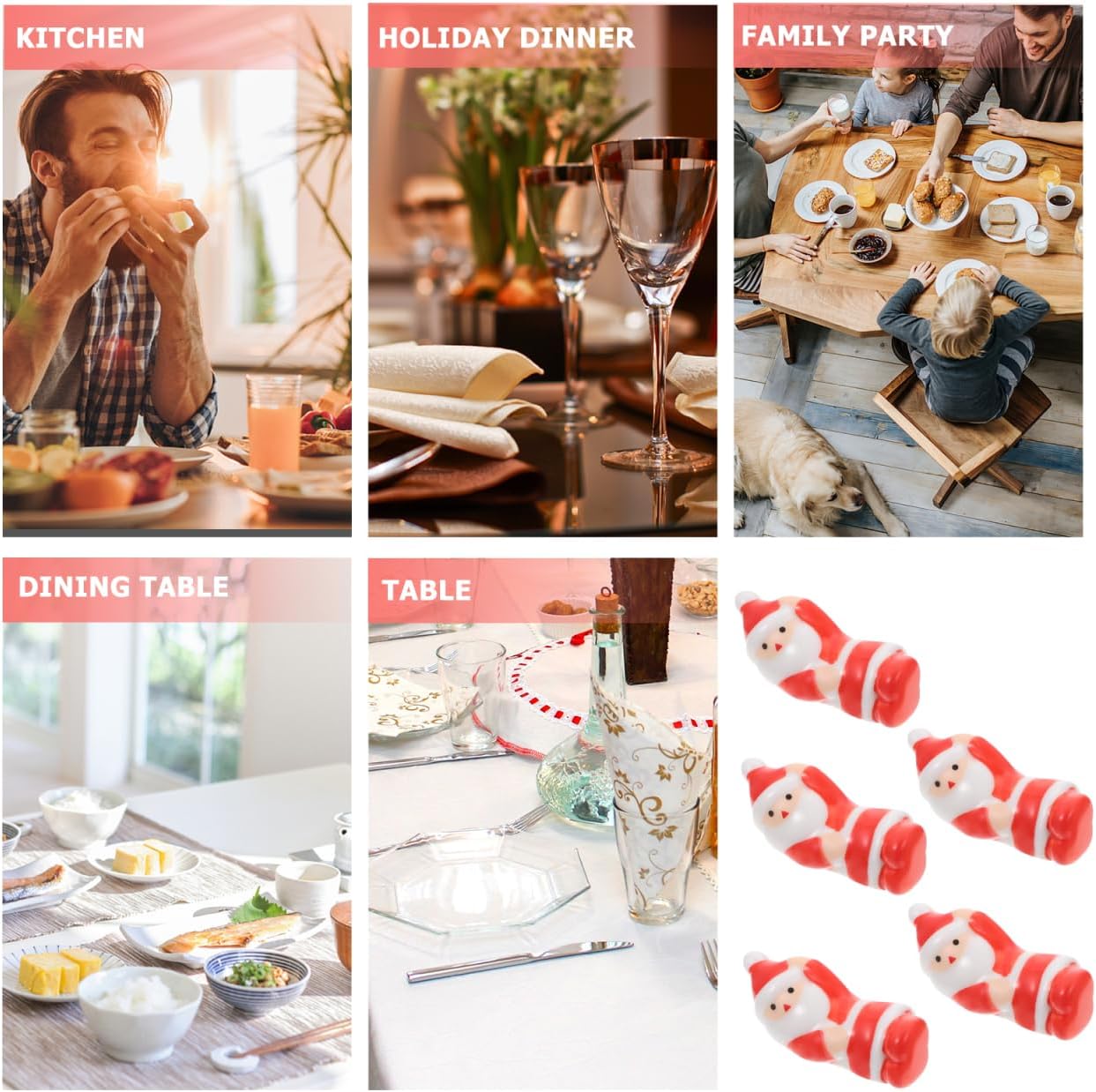 BESPORTBLE 5pcs Ceramic Chopsticks Holders Santa Claus Mini Stands Christmas Themed Tableware Spoon Rest Racks Holiday Dining Accessories