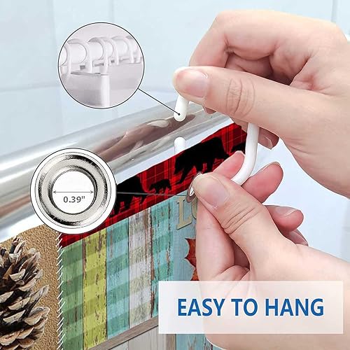 Miniatura 7 de Namdeva Cortina de ducha de Navidad, oso negro, ciervo, alce, vida silvestre, cuadros rojos, copo de nieve, árbol de Navidad, caza, cabaña, granja,