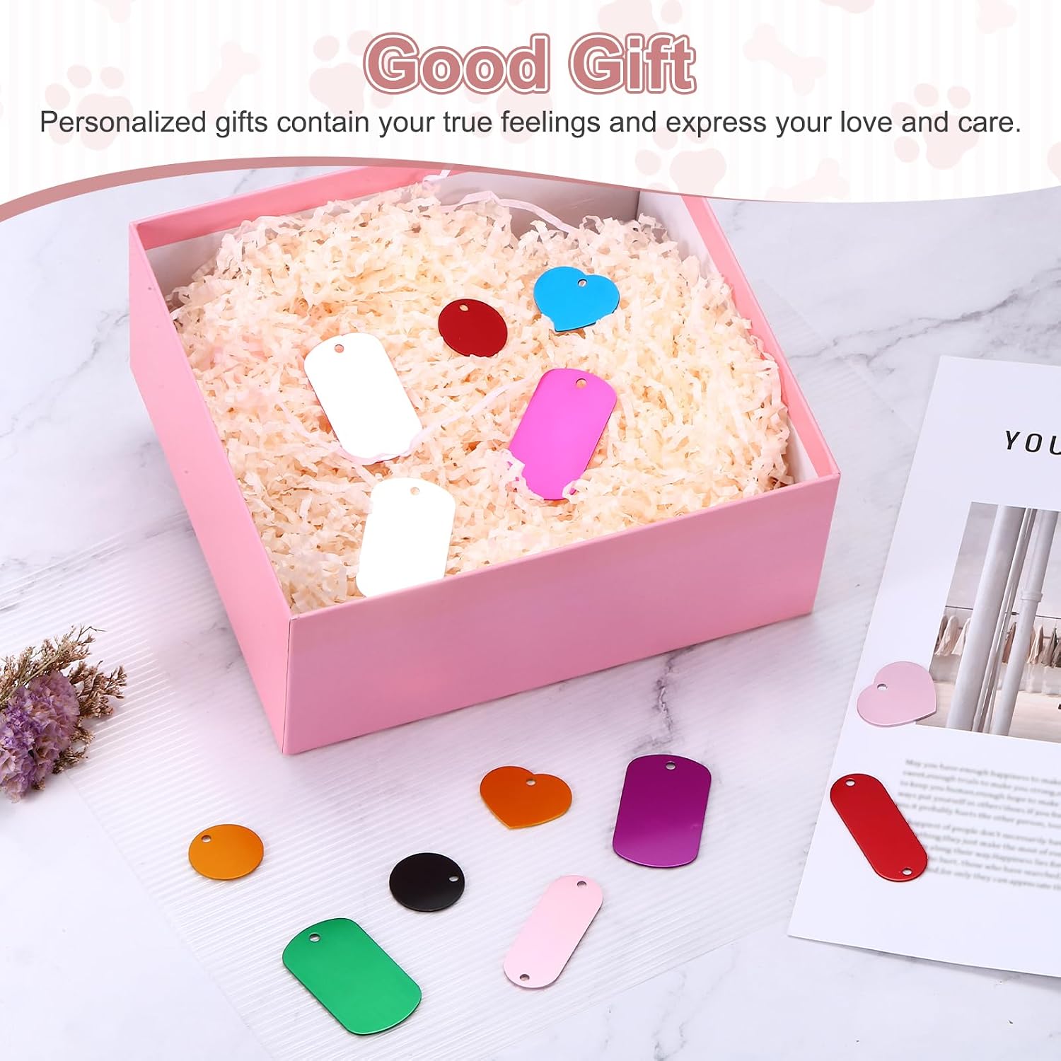 PATIKIL Aluminum Engraving Blanks Tags, 120Pcs Metal Laser Engravable Stamping Blanks Set for Dog Pet ID Name Phone Number Craft Tag Keychain DIY, Black/Silver/Pink/Red/Gold