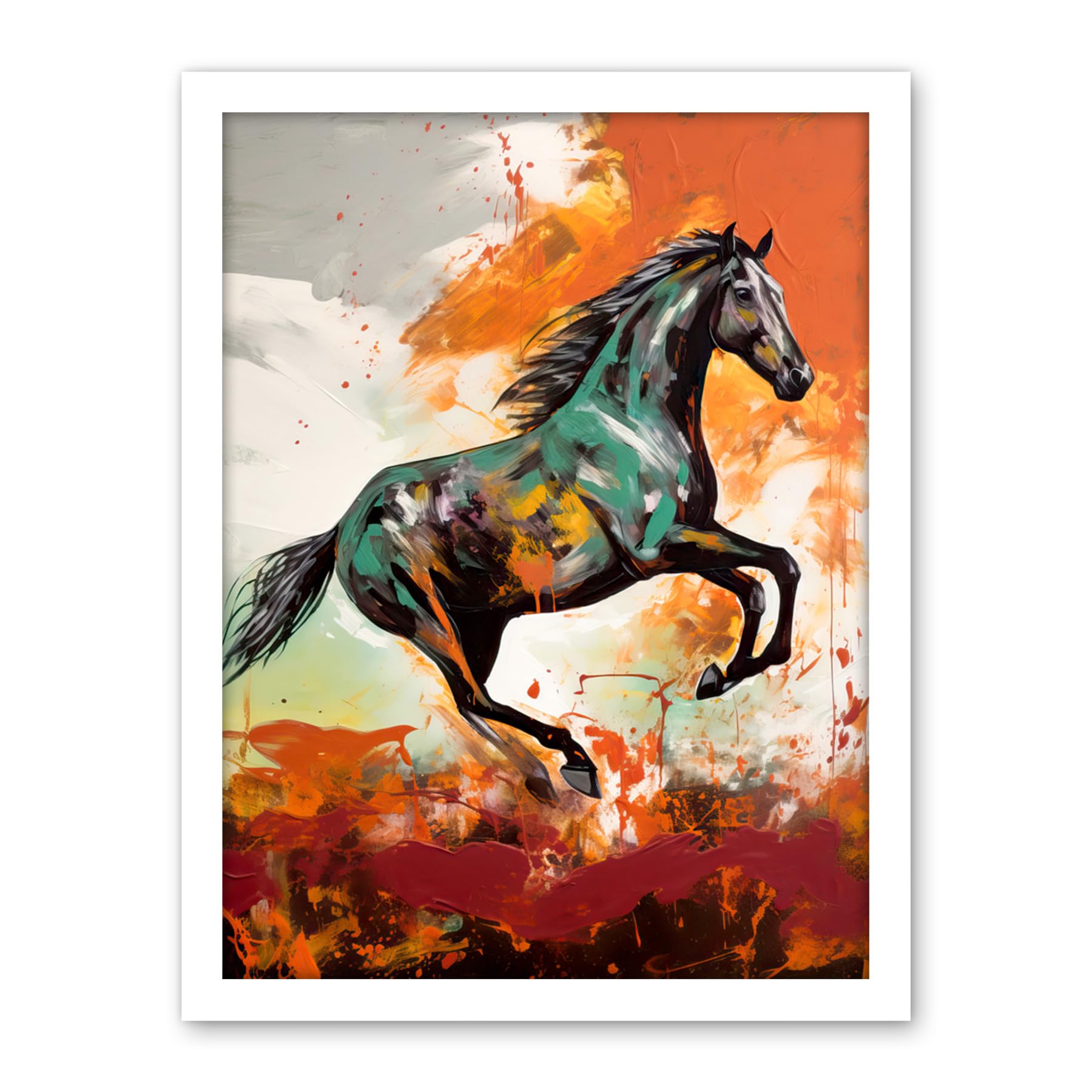 Artery8 Wild Horse Galloping Across a Barren Landscape Artwork Framed Wall Art Print 18X24 Inch