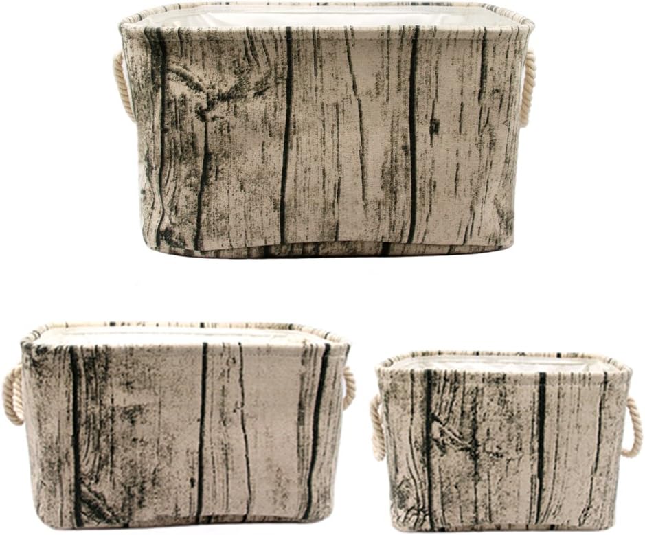 Stylish Tree Stump Design Rectangular Storage Baskets Durable Fabric Washable Storage Bins Organizers with Rope Handles, Decorative and Convenient for Kids Rooms - Set of 3 brown
