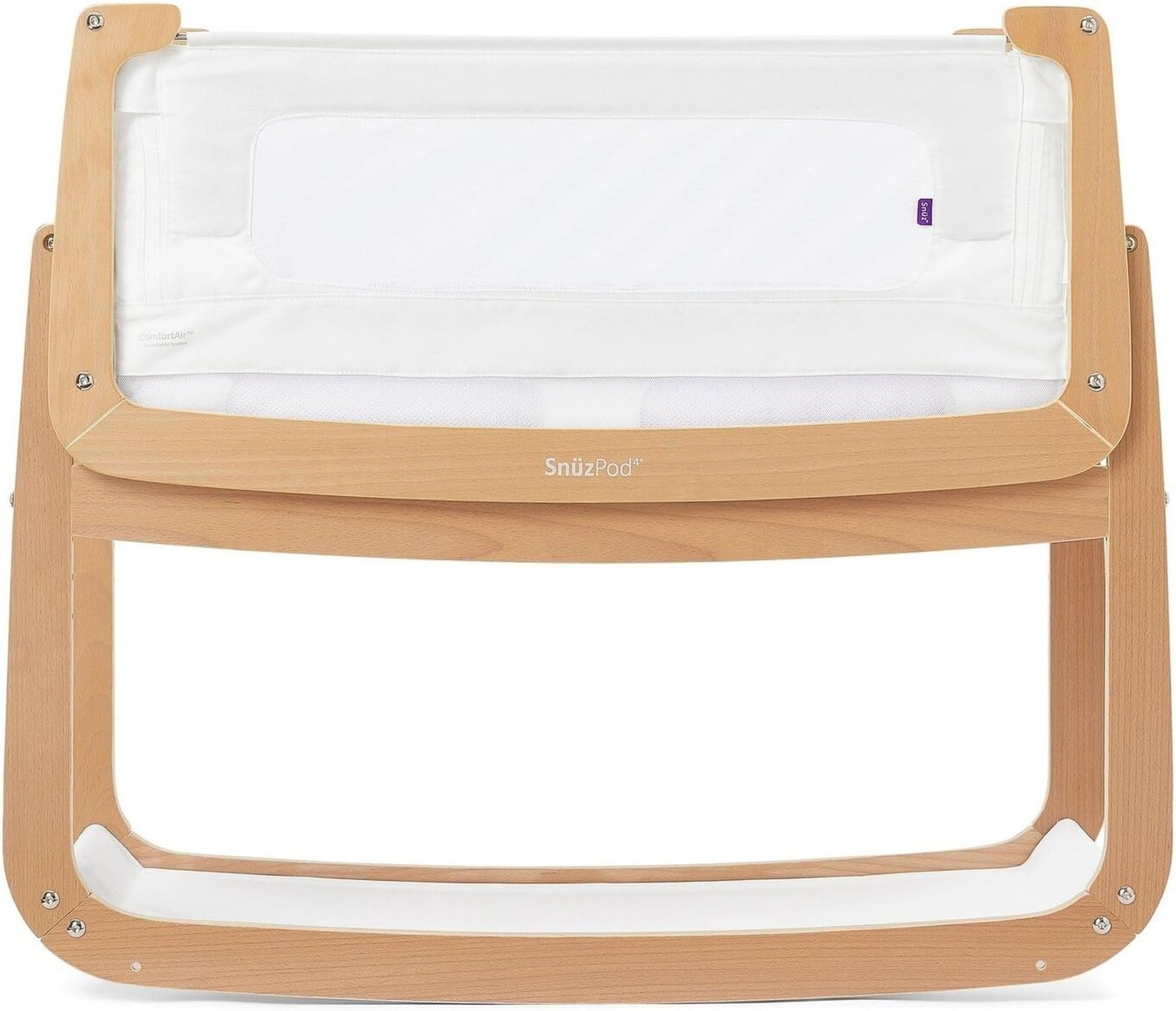 SnuzPod 4 Rocking Baby Bassinet Bedside Sleeper - Lightweight, Portable Bedside Bassinet, Lift Off Crib, Zip Down Wall, 3D Breathable Mattress, 6 Height Settings and Comfort Incline Mode, Natural
