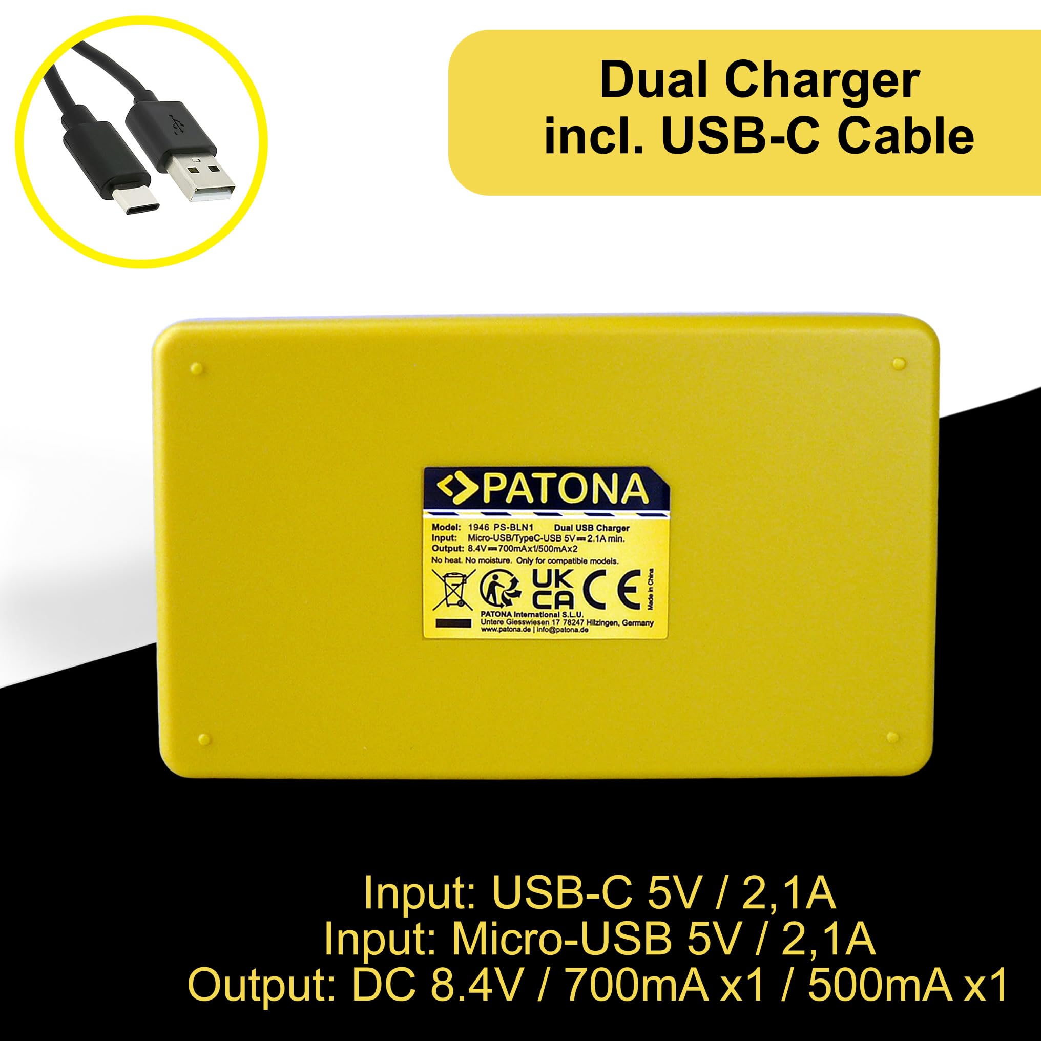 PATONA USB-C Chargeur Double pour BLN-1 Batterie Compatible avec Olympus OMD Om-D E-M1 EM1 E-M5 EM5 E-M5 Mark II Pen E-P5 EP5 Pen F Stylus XZ-2 XZ2 PSBLN1 BLN1 BL-N1