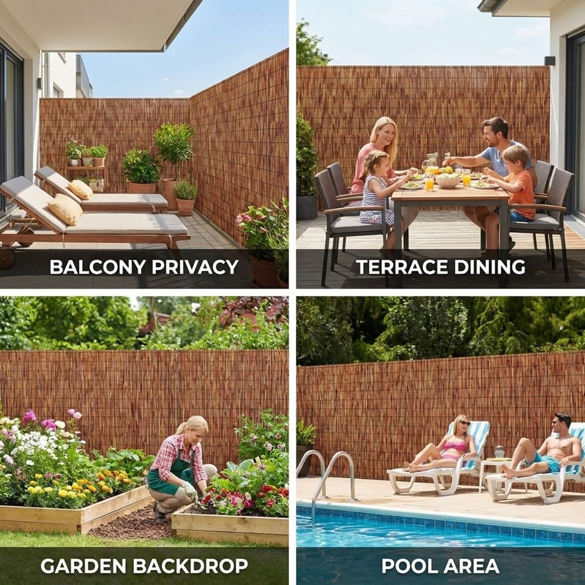 Arella in Bambù Naturale per Frangivista Balcone Terrazzo, Stuoia in Bambù Esterno Frangivento Ombreggiante 85% Anti-UV per Giardino Copertura Privacy Piscina, Marrone(122x610cm(4x20ft))