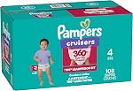 Pampers Couches - Croiseurs 360° - Taille 4, jusqu'à 100% Fit étanche, conçu pour les bébés actifs, tirer sur la couche, EZ Tabs Off conçus pour des changements faciles, 1 Boîte (composée de 108)