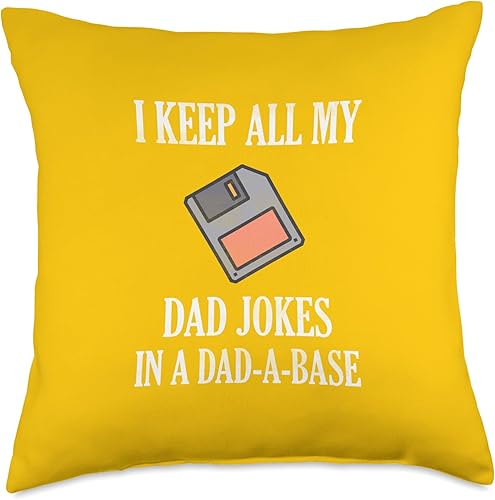 Sailor Nostalgia Gifts I Keep Jokes in A Dad-A-Base Funny Father Yellow Throw Pillow, 18x18, Multicolor