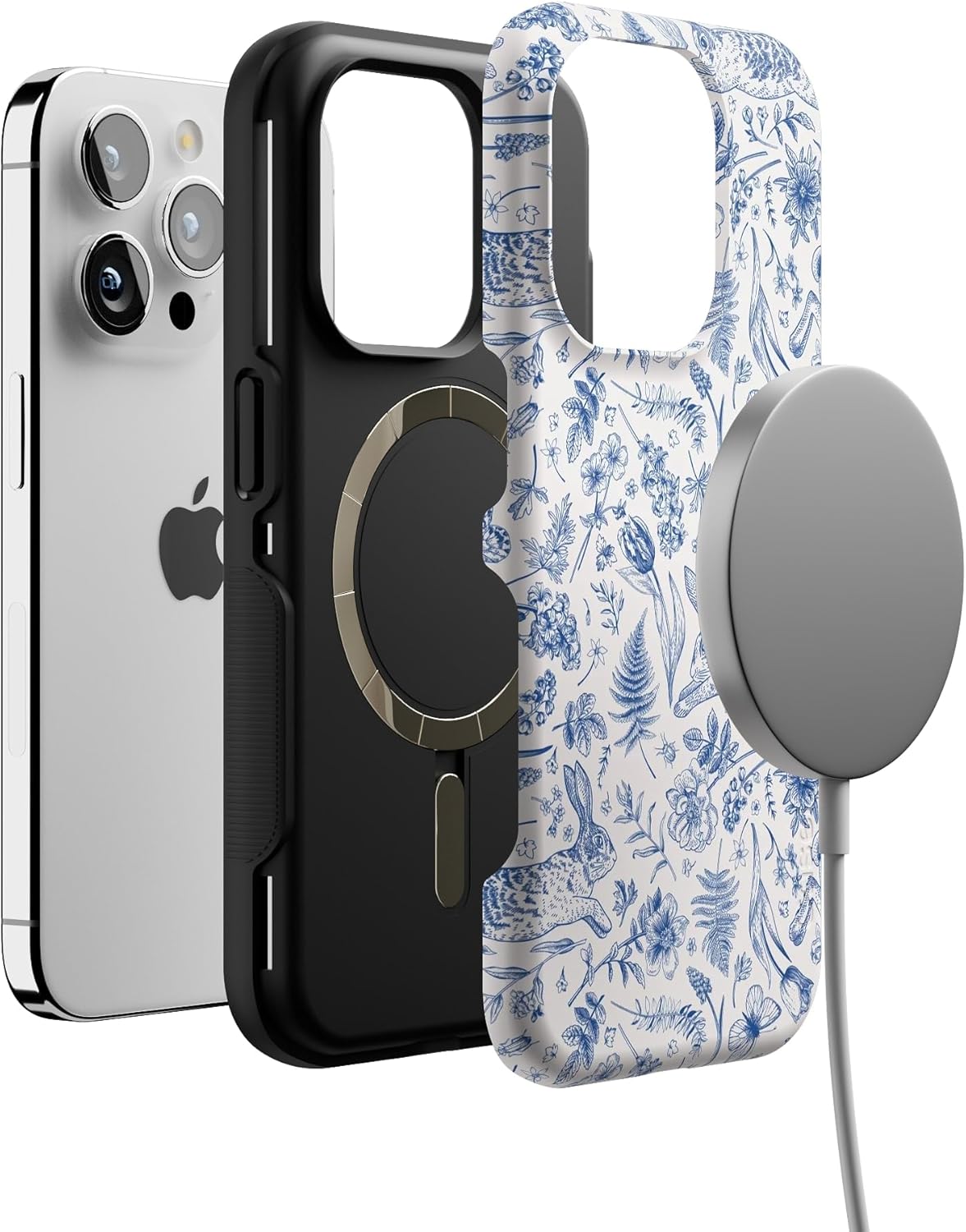 Casely iPhone 15 Pro Case | Hop & Bloom | Bunny Toile | Bold Protective Design | Compatible with MagSafe