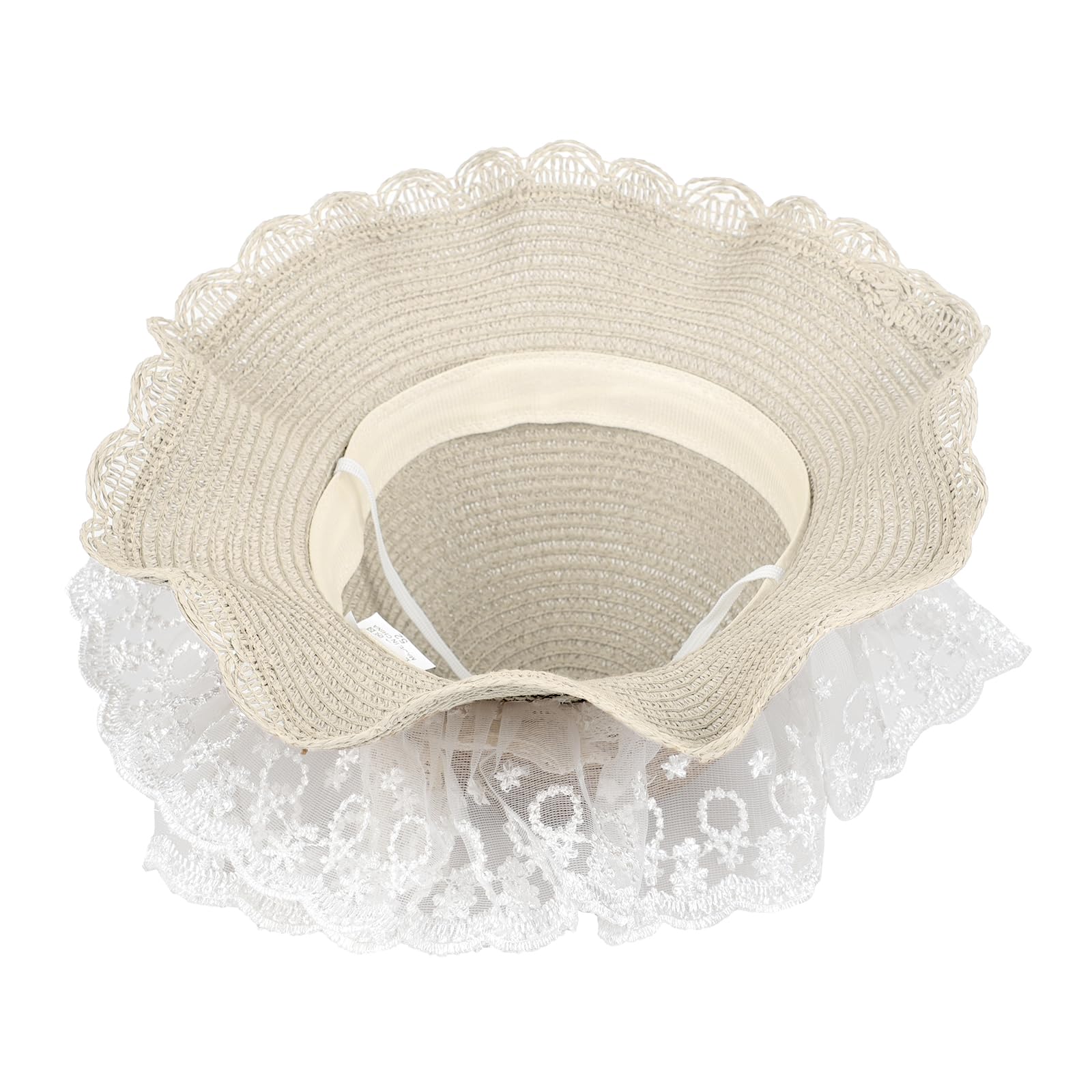 RUIXIA Chapeau de Paille avec Dentelle pour Fille Chapeau de Soleil Eté pour Fille Chapeau de Plage Large Bord avec Nœud de Papillon pour Fille 2-6 Ans pour Plage Voyage Randonée