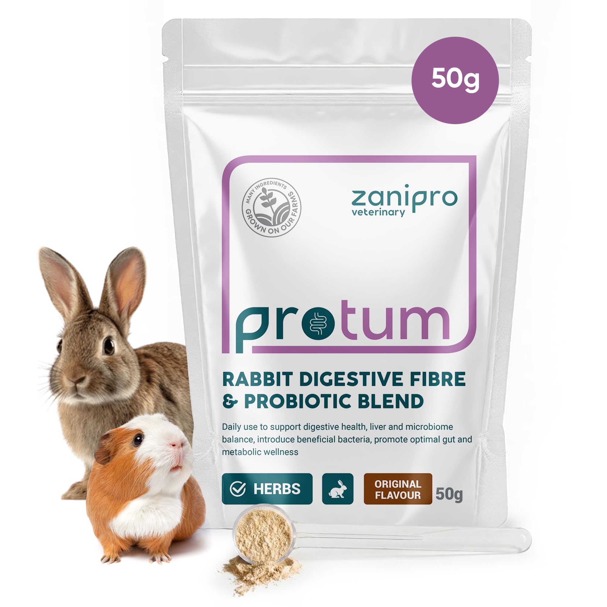 Zanipro Rabbit Digestive Fibre & Probiotic Blend 50g – Gut Health & Digestive Support Supplement with Prebiotics, Fibre & Probiotic Blend for Rabbits