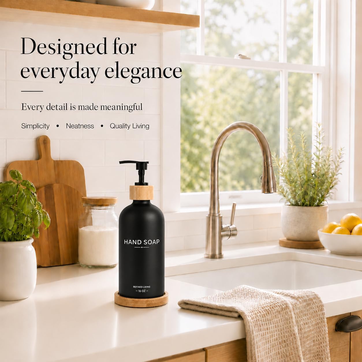 Dish Soap Dispenser, 16OZ Glass Kitchen Soap Dispenser with Bamboo Tray & Pump, Refillable Hand Soap Dispenser for Kitchen Countertop - Farmhouse & Minimalist Decor image 5