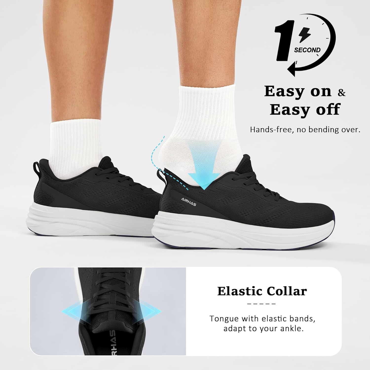 Womens Easy On Walking Shoes Lace Up Comfortable Tennis Shoes with Roomy Toe Box for Women Breathable Running Sneakers (Black/White, 10.0) - Image 3