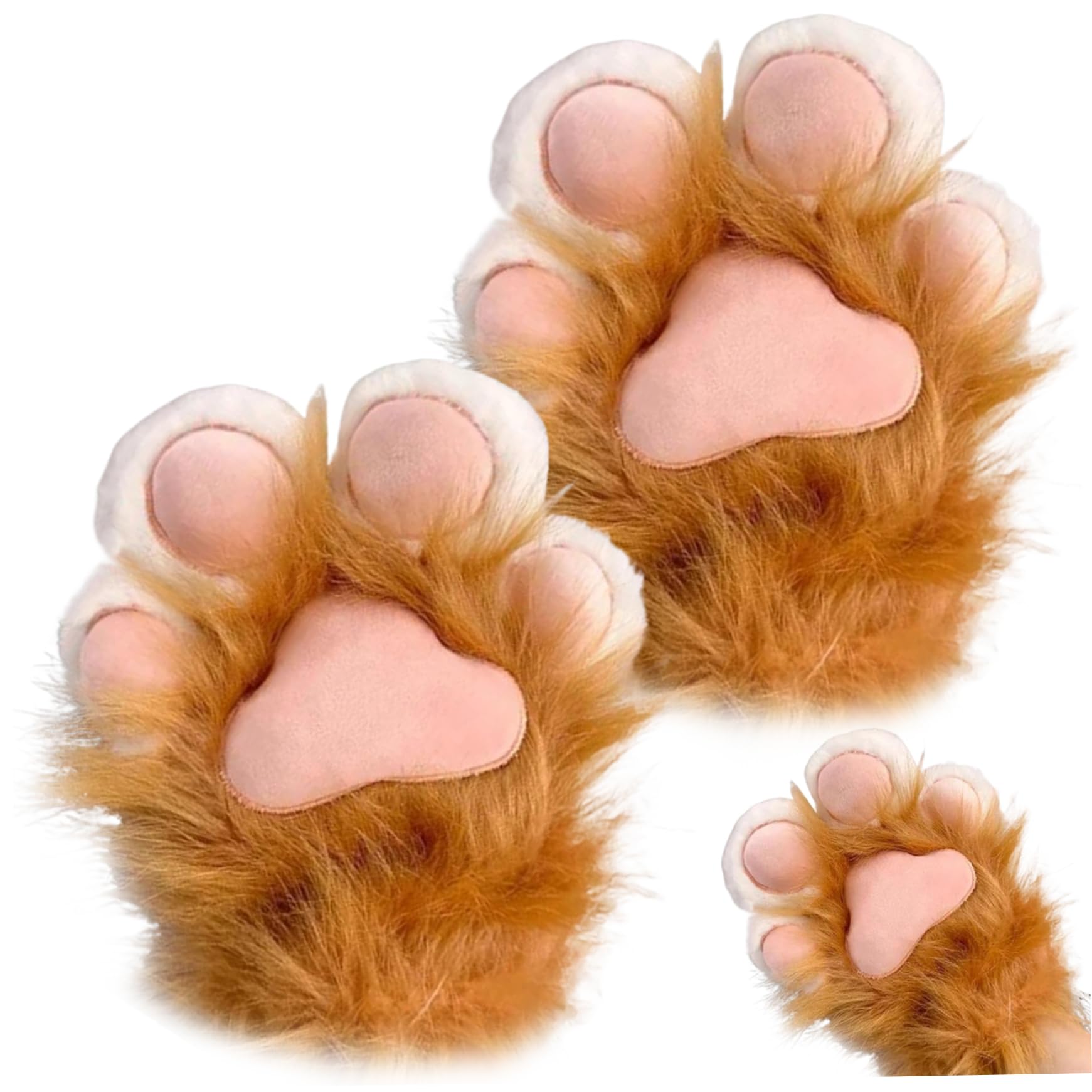 Xweptuy Orange Cat Paw Gloves 1 Pair Plush Furry Paws Mittens Therian Gloves For Cosplay And Anime Convention Dress-Up Accessories
