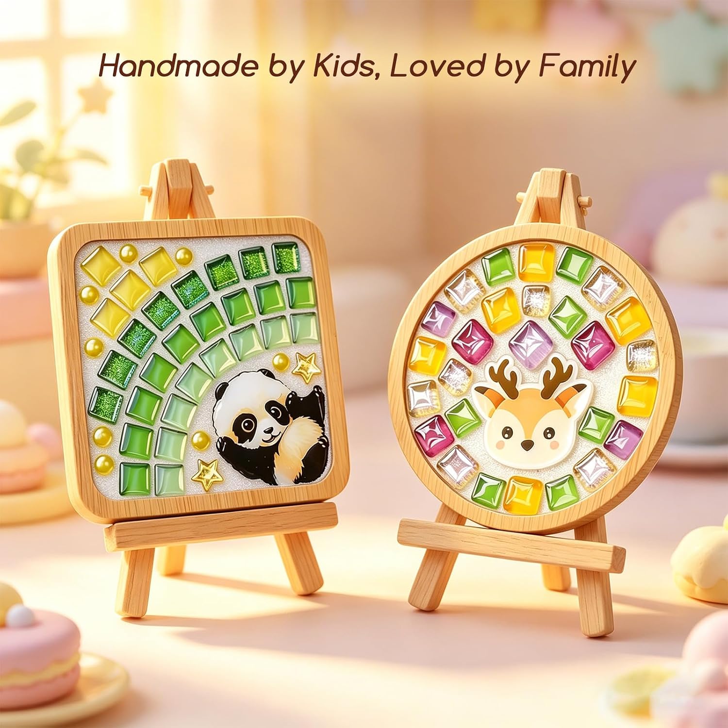 4 Packs Mosaic Coaster DIY Kit, Mosaic Tiles Craft Set with Instructions, Mosaic Craft Kits for Adults, DIY Mosaic Craft with Gift Box Packaging, Ideal for Gifts/Home Decor/Housewarming/Craft beginner