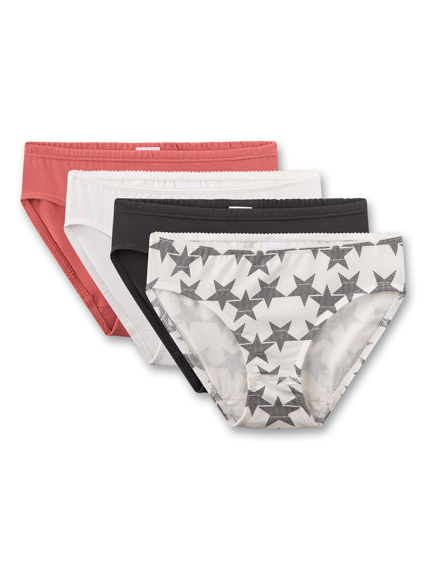Sanetta Mädchen-Rioslip (4er-Pack) rosa, dunkelgrau & beige Sterne | Hochwertige und nachhaltige Unterhose für Mädchen aus Baumwolle.