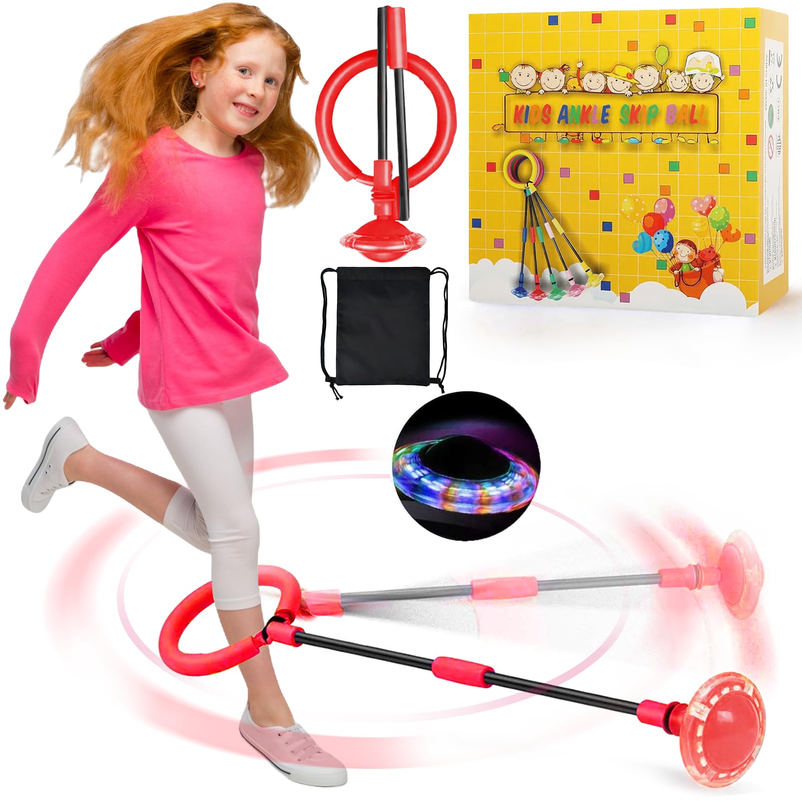chimoo Kinder Blinkender Springring Fußkreisel,Faltbarer Ankle Skip Ball Sport Sprungball Mit Lichtrad Blinkender Sprungball Mädchen Im Alter Von 6, 7, 8, 9 Und 10 Jahren (Grün)