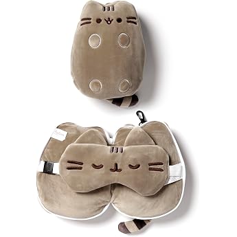 Pusheen Relaxeazzz Travel Head Cushion with Eye Mask Brown with Eye Mask Embroidered 95% Polyester 5% Elastane