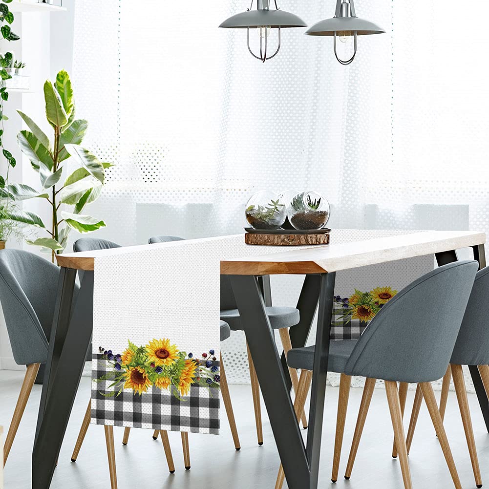 Amazon｜バッファロー格子柄 ひまわりテーブルランナー 季節の夏