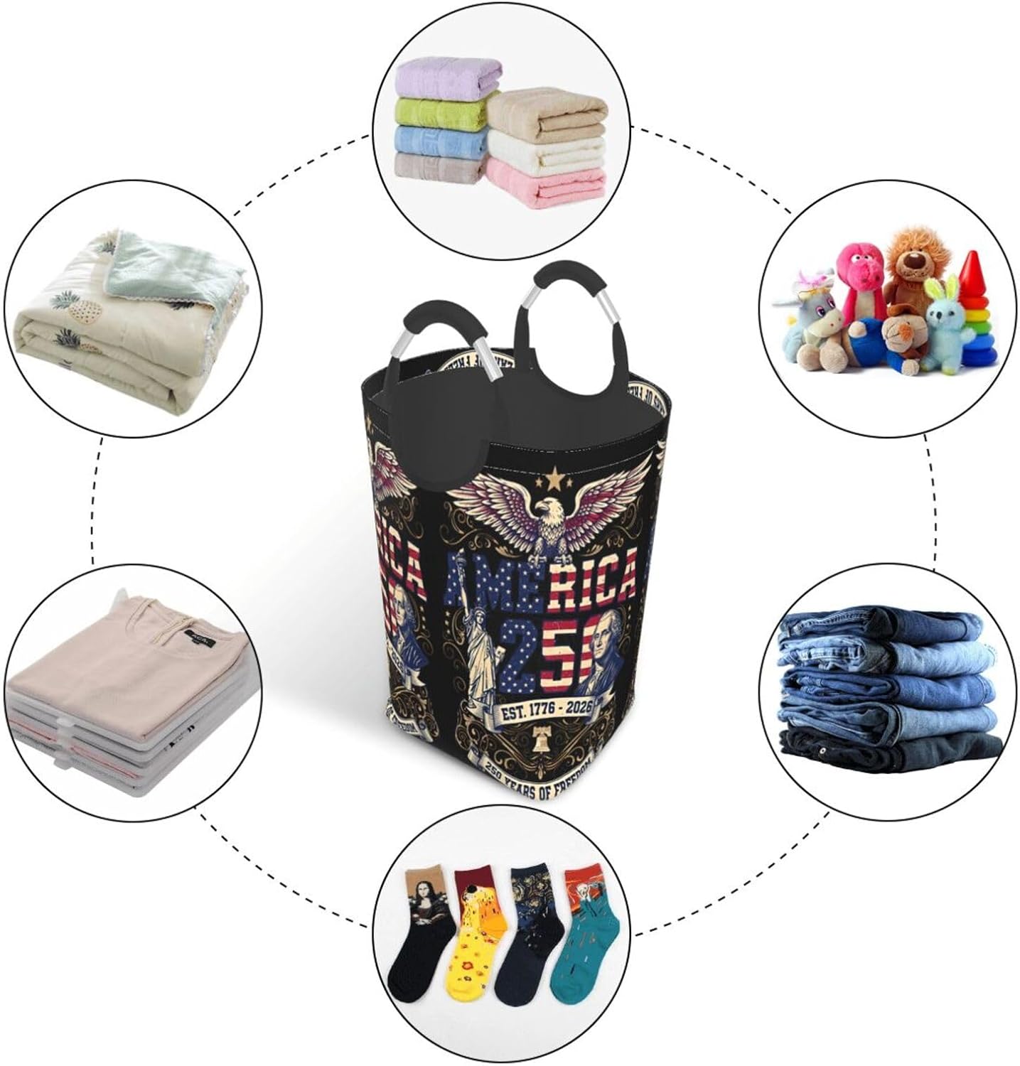 Us 250 Bald Eagle Blessing Foldable Dirty Laundry Bag, Waterproof Oxford Fabric With Pe Board Base, 50l Capacity For Home & Travel
