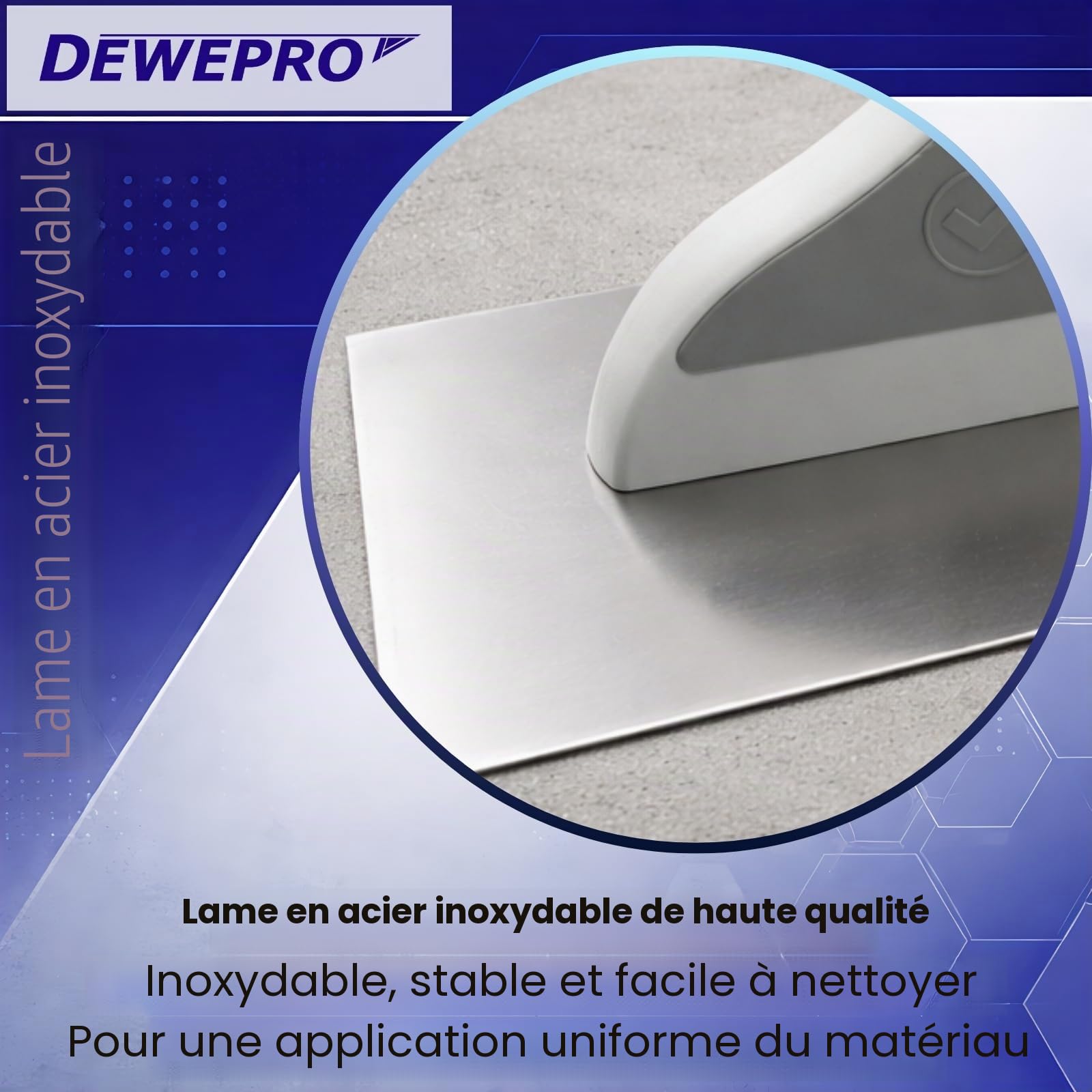 DEWEPRO® Platoir Suisse - Truelle Lisseuse Suisse - Platoir à Enduit - Truelle de Lissage - Acier Inoxydable 480x130mm – Denté : 10 x 10 mm - Manche de Haute Qualité à 3 Composants