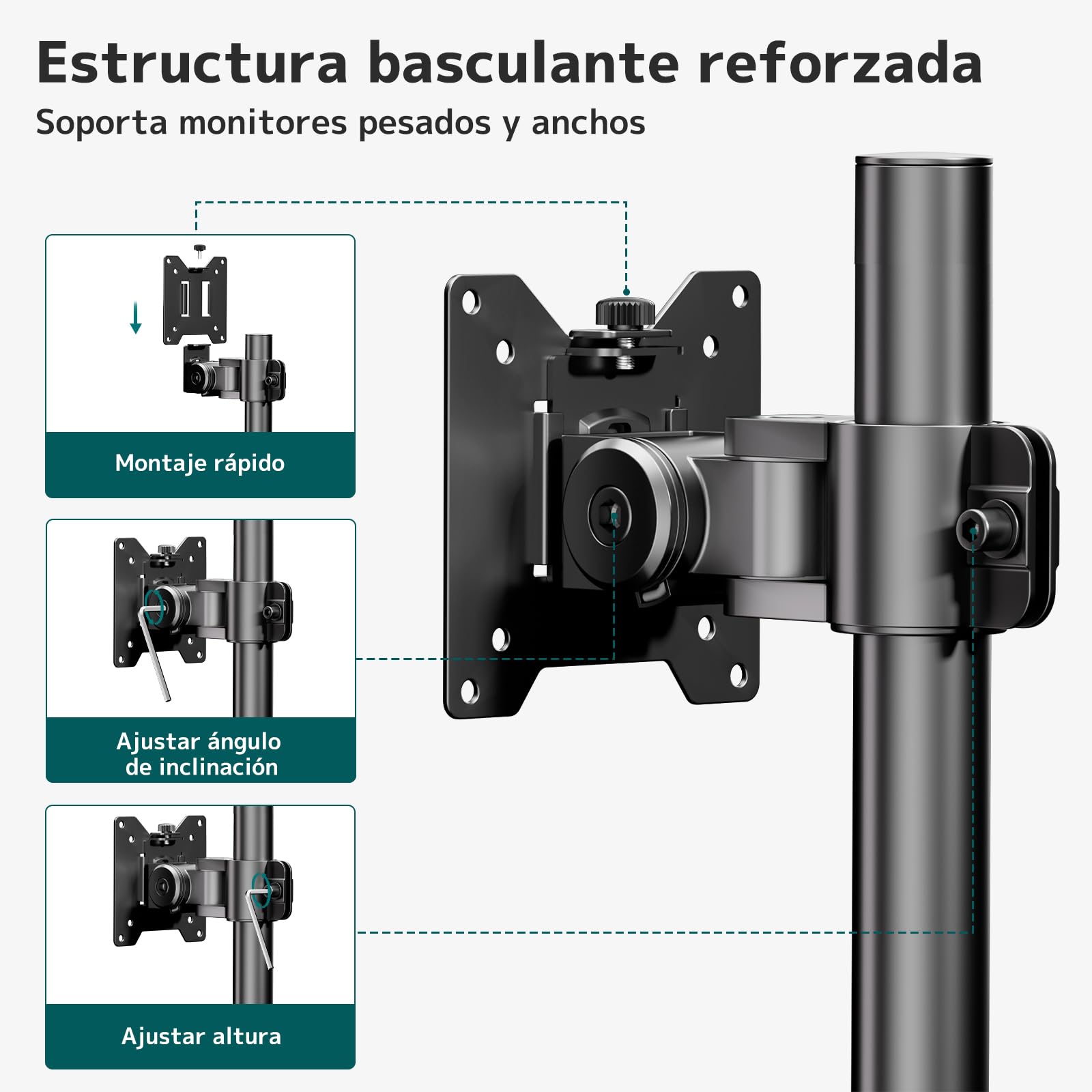Soporte Vertical Monitor Doble, Soporte de Pantalla apilable Vertical de 803 mm con Poste Extra Alto para monitores de 17”- 49” con rotación de inclinación, Peso de 2-20 kg por Brazo VESA 75/100 mm