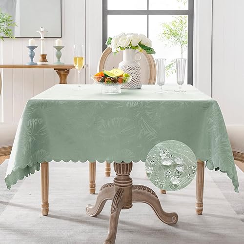 Miniatura 141 de Mantel Redondo Dorado Mantel de Mesa con Patrón de Hojas Borde Festoneado Sedoso Suave Impermeable Lavable 50 Pulgadas Cubierta de Mesa de Tela